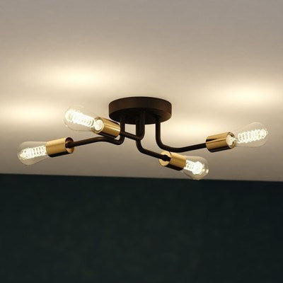15.75-in. 4 Light Semi-flush Mount Black and Natural Brass