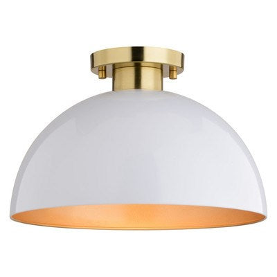 13-in. Semi Flush Glossy White and Satin Brass by Vaxcel International