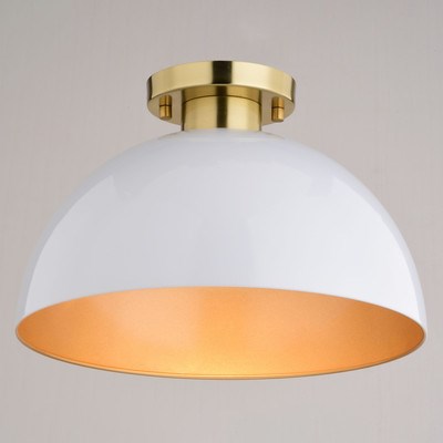 13-in. Semi Flush Glossy White and Satin Brass