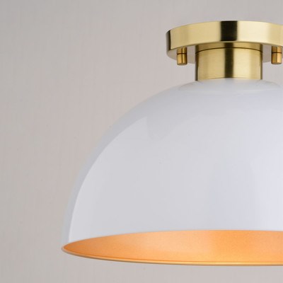 13-in. Semi Flush Glossy White and Satin Brass