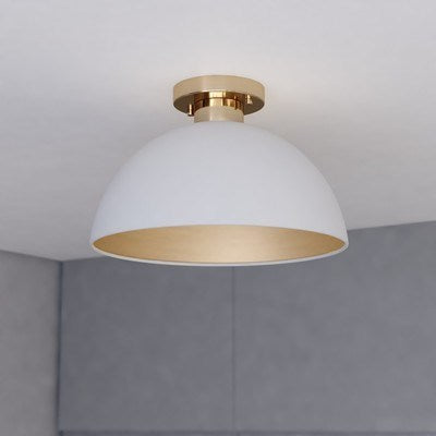 13-in. Semi Flush Glossy White and Satin Brass