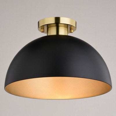 13-in. Semi Flush Matte Black and Satin Brass