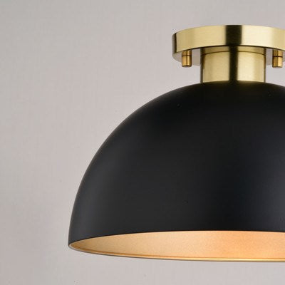 13-in. Semi Flush Matte Black and Satin Brass