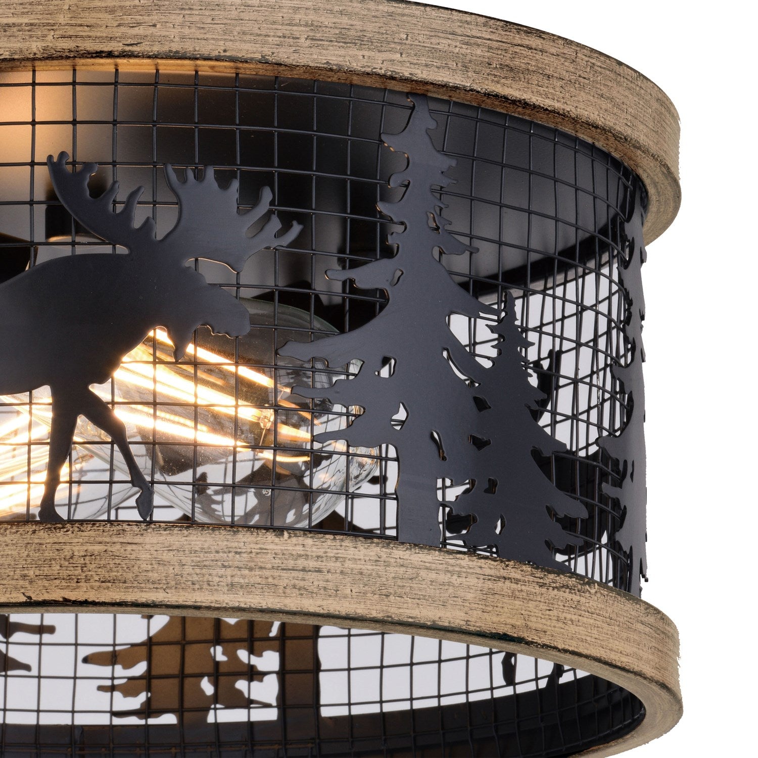 12-in. 2 Light Flush Black and Burnished Teak
