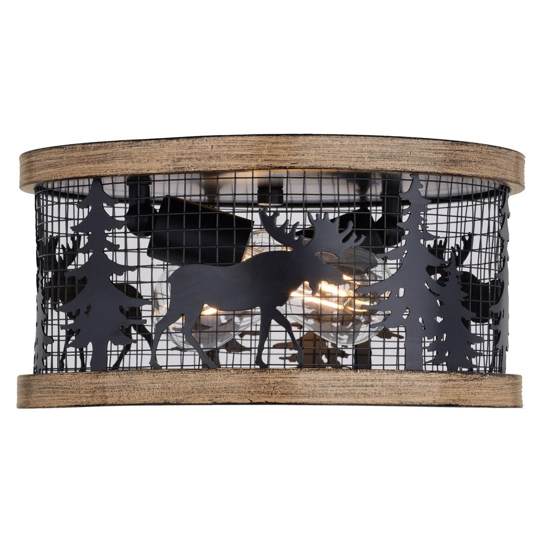 12-in. 2 Light Flush Black and Burnished Teak