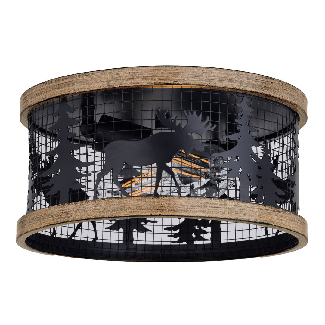 12-in. 2 Light Flush Black and Burnished Teak