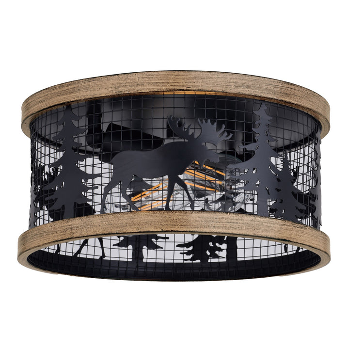 12-in. 2 Light Flush Black and Burnished Teak