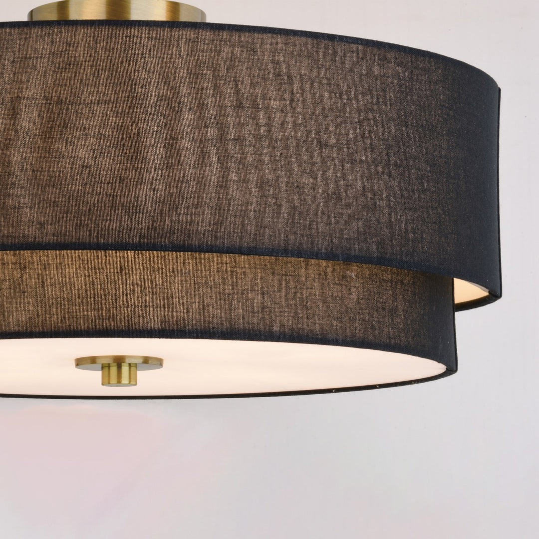 20.5-in. 4 Light Semi-Flush Matte Brass with Black Fabric