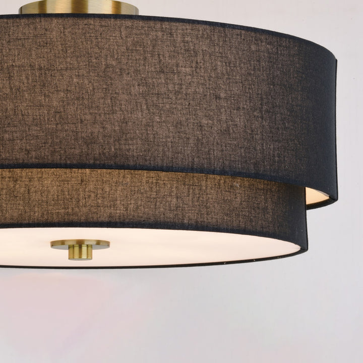 20.5-in. 4 Light Semi-Flush Matte Brass with Black Fabric