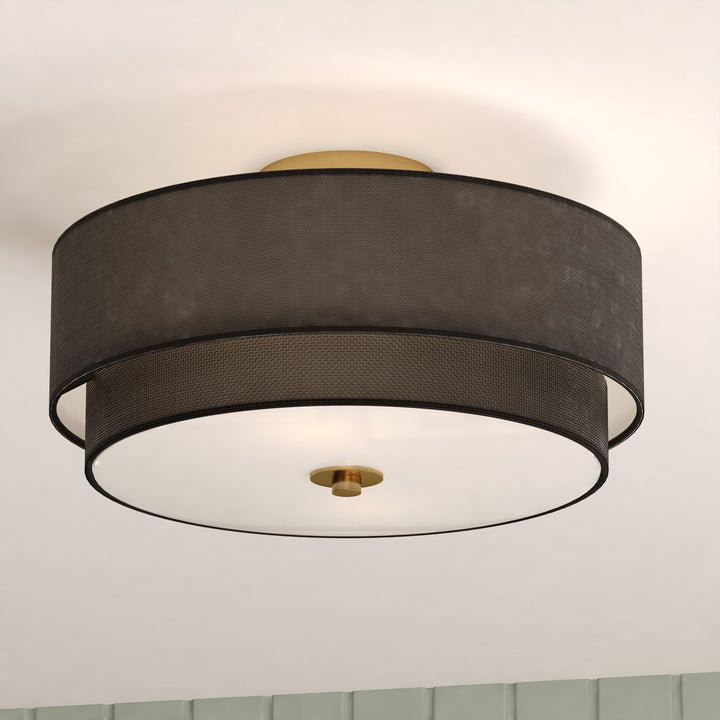 20.5-in. 4 Light Semi-Flush Matte Brass with Black Fabric