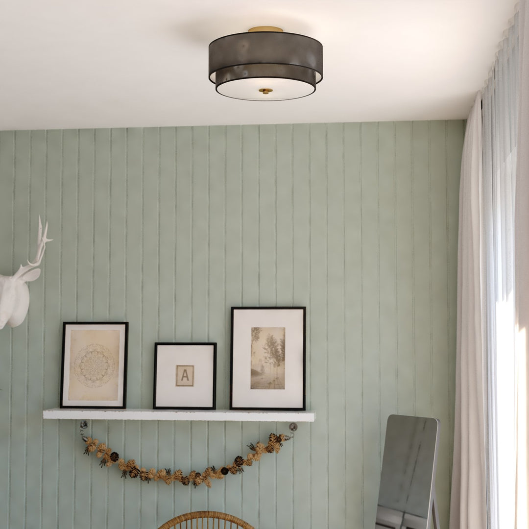 20.5-in. 4 Light Semi-Flush Matte Brass with Black Fabric
