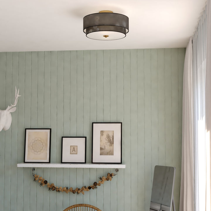 20.5-in. 4 Light Semi-Flush Matte Brass with Black Fabric