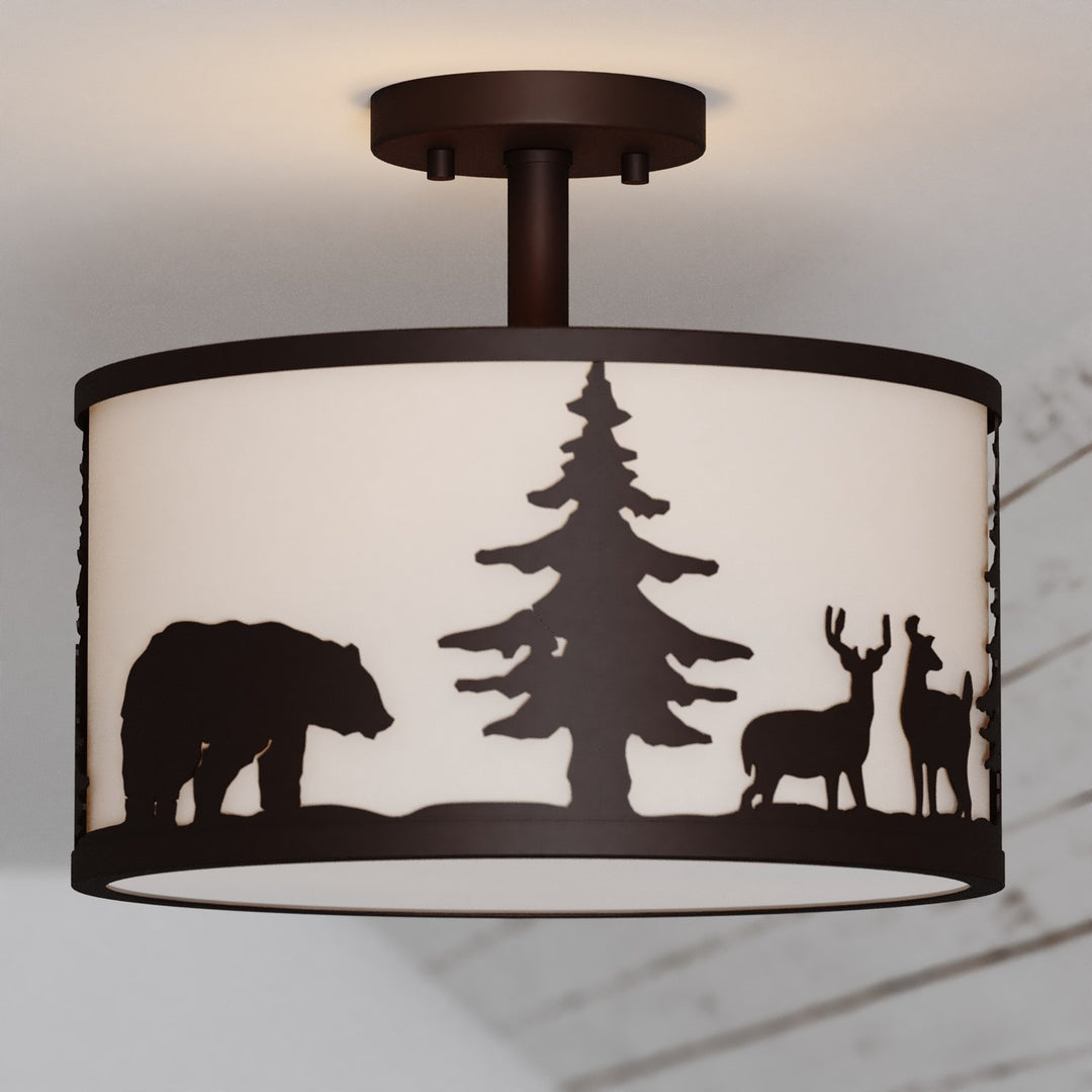 13-in. W 3 Light Semi-Flush Bronze