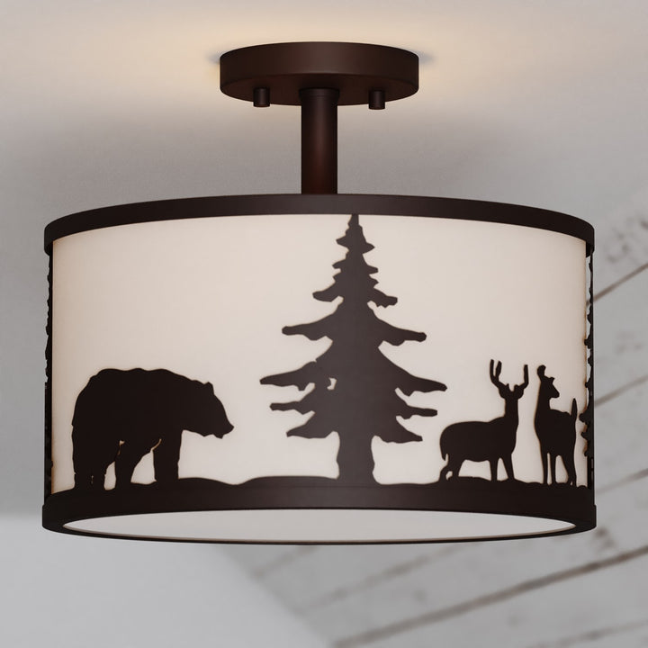 13-in. W 3 Light Semi-Flush Bronze