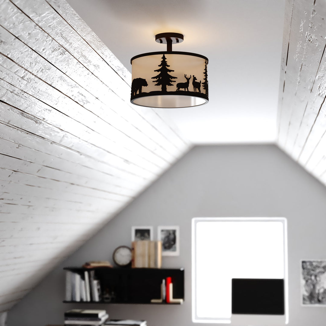 13-in. W 3 Light Semi-Flush Bronze