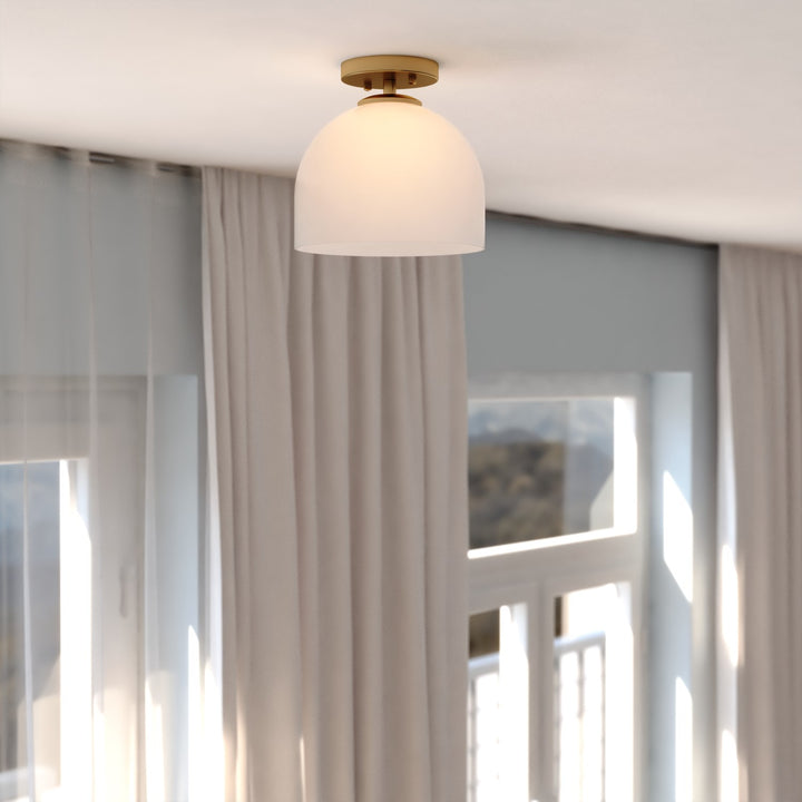 9.25-in. W 1 Light Semi-Flush Mount Natural Brass