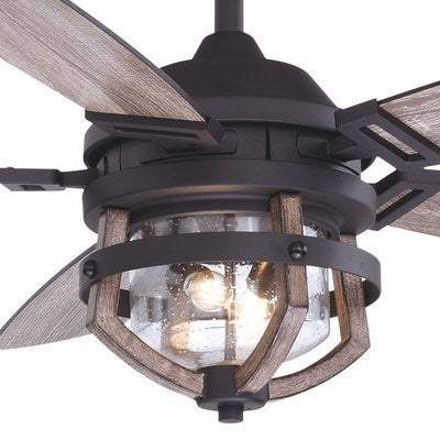 54 in. Ceiling Fan Matte Black with Rustic Oak