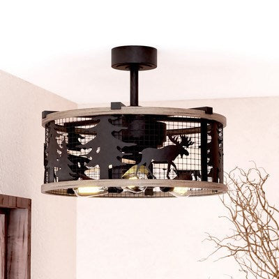 21-in. Ceiling Fan Black and Burnished Teak