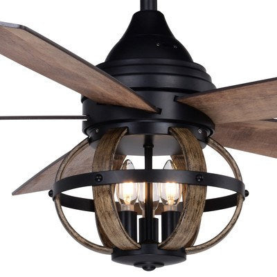 52-in. 3 Light LED Ceiling Fan Black and Burnished Teak