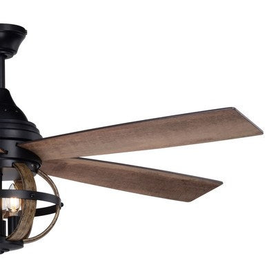 52-in. 3 Light LED Ceiling Fan Black and Burnished Teak
