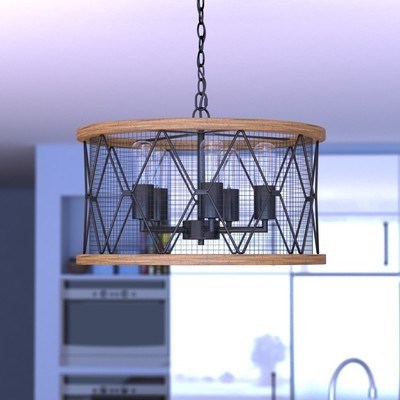 5 Light Chandelier Oil Rubbed Bronze and Burnished Teak