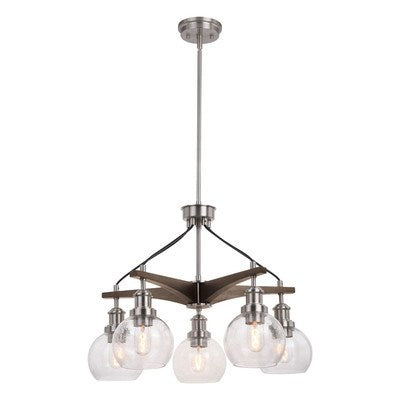 5 Light Chandelier Satin Nickel and Dark Sycamore by Vaxcel International