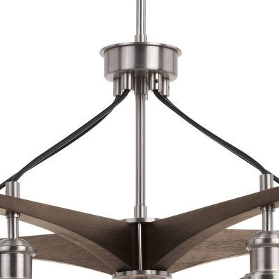 5 Light Chandelier Satin Nickel and Dark Sycamore