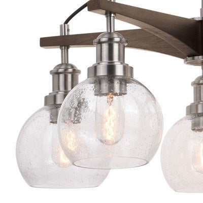 5 Light Chandelier Satin Nickel and Dark Sycamore