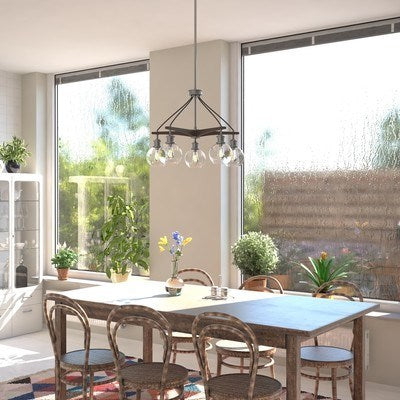 5 Light Chandelier Satin Nickel and Dark Sycamore