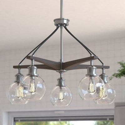 5 Light Chandelier Satin Nickel and Dark Sycamore