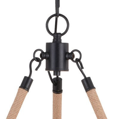 30.5-in. 6 Light Antler Chandelier Aged Iron with Natural Rope