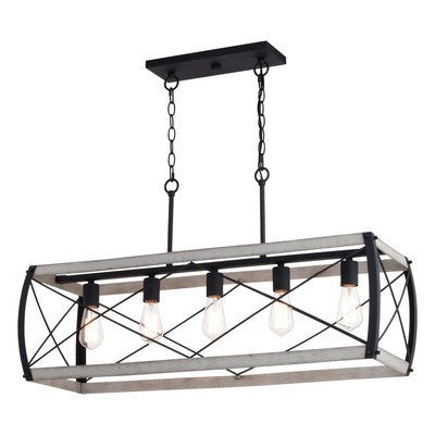35-in. 5 Light Linear Chandelier Textured Black and White Ash by Vaxcel International