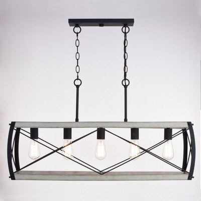 35-in. 5 Light Linear Chandelier Textured Black and White Ash