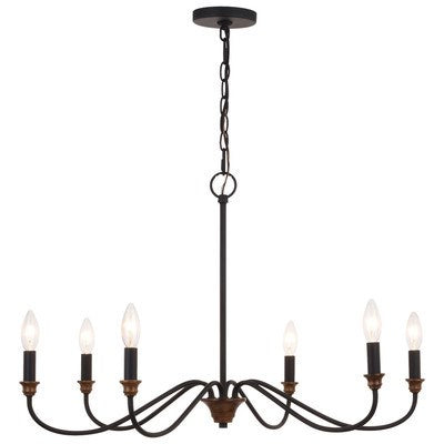 30-in. 6 Light Chandelier Matte Black and Brushed Walnut by Vaxcel International