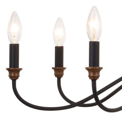 30-in. 6 Light Chandelier Matte Black and Brushed Walnut