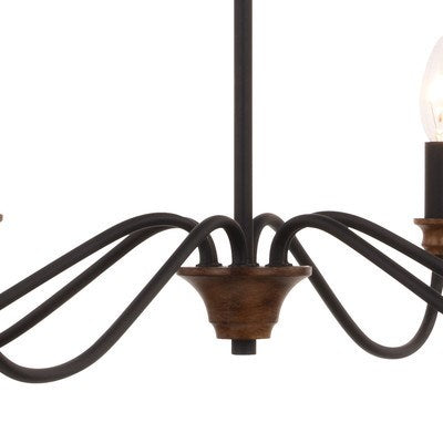 30-in. 6 Light Chandelier Matte Black and Brushed Walnut