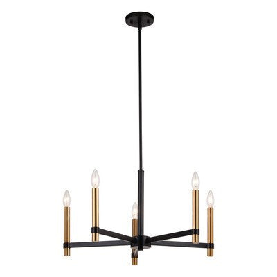 25-in. 5 Light Chandelier Matte Black and Natural Brass by Vaxcel International