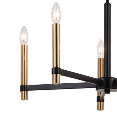 25-in. 5 Light Chandelier Matte Black and Natural Brass