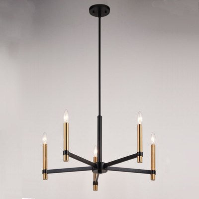 25-in. 5 Light Chandelier Matte Black and Natural Brass