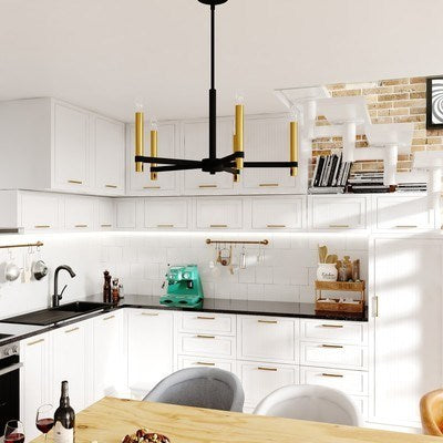 25-in. 5 Light Chandelier Matte Black and Natural Brass