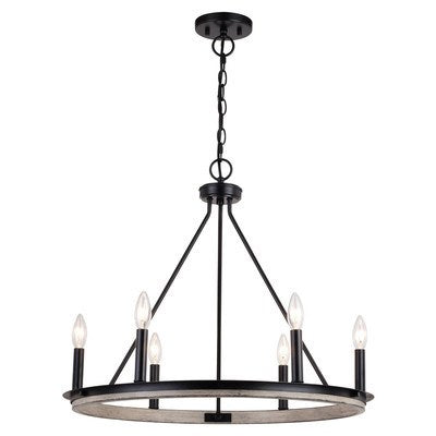 24.75-in. 6 Light Chandelier Matte Black and Weathered Gray by Vaxcel International