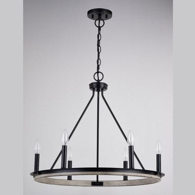 24.75-in. 6 Light Chandelier Matte Black and Weathered Gray