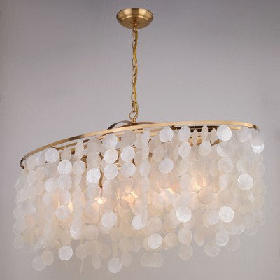 Capiz Shell 36-in. 5 Light Linear Chandelier Natural Brass