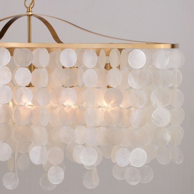 Capiz Shell 36-in. 5 Light Linear Chandelier Natural Brass