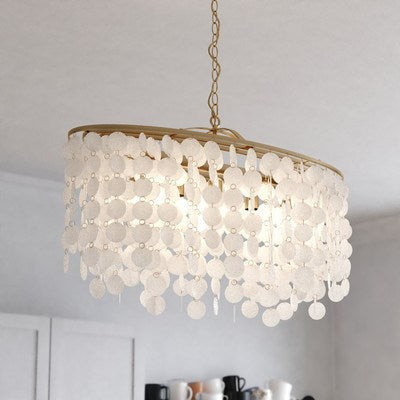 Capiz Shell 36-in. 5 Light Linear Chandelier Natural Brass