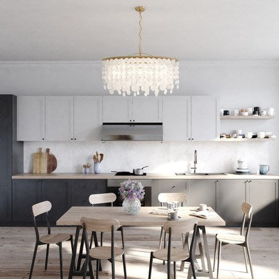 Capiz Shell 36-in. 5 Light Linear Chandelier Natural Brass