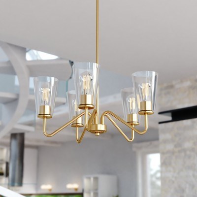 23-in. 5 Light Chandelier Muted Brass