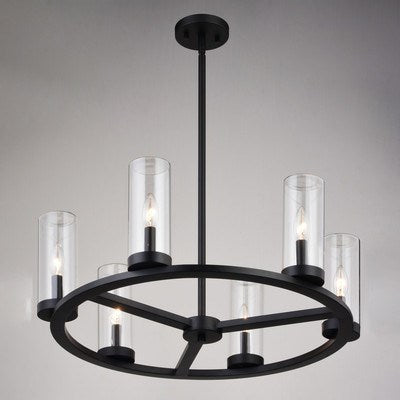 26-in. 6 Light Indoor-Outdoor Chandelier Matte Black