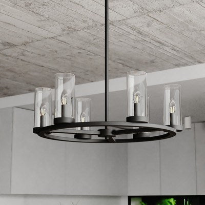 26-in. 6 Light Indoor-Outdoor Chandelier Matte Black