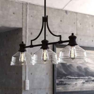 36.5-in 3 Light Linear Chandelier Matte Black